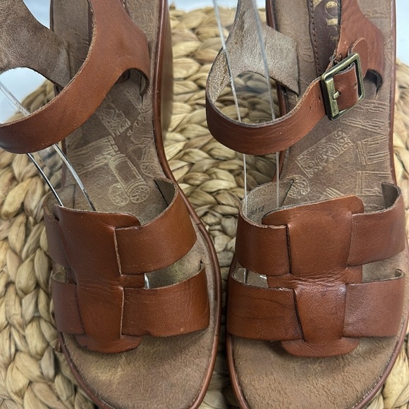 Korks Genuine Cognac  Leather Straps Uppers Comfort Wedge Sandal Size 9 - Picture 4 of 9